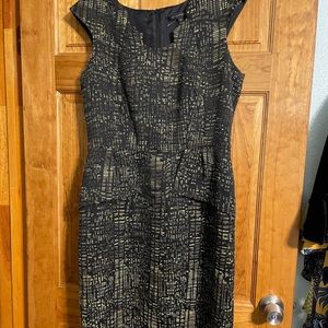 David Meister fitted dress black, browns, beige made in the USA (OLCC)